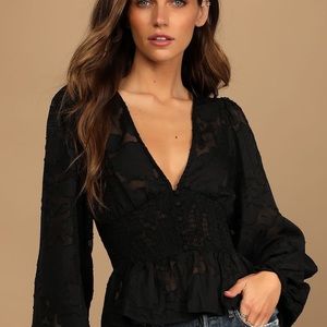 Patio Date Black Miss Love Button-Up Long Sleeve Top